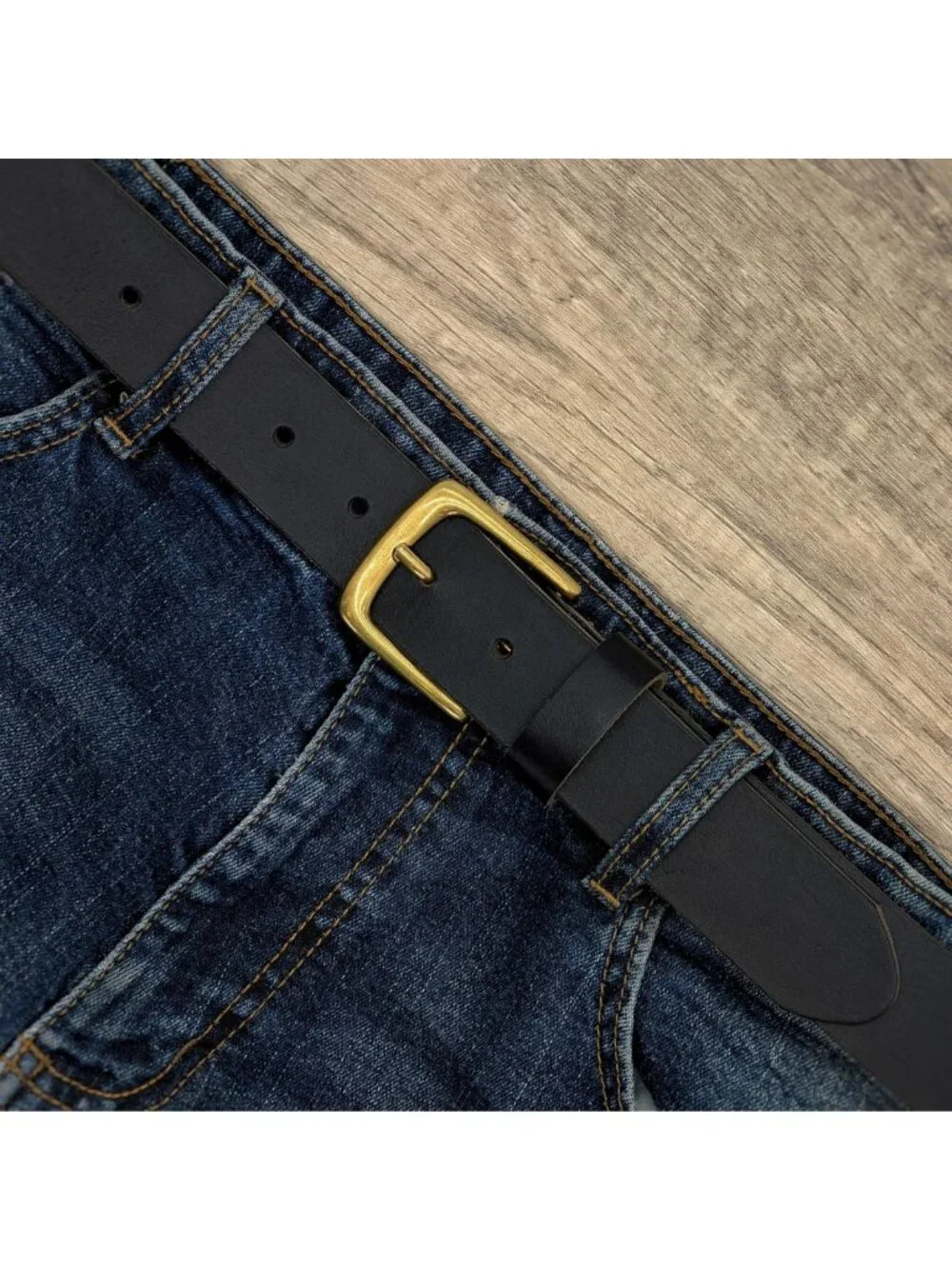 34mm Full Grain Leather Belt with Brass Buckle - Made in England, Stylish